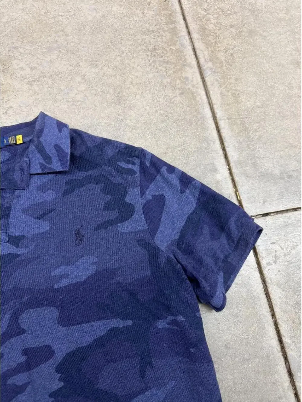 vintage polo ralph lauren blue camo polo shirt size large